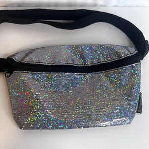 Fydelity Glitter Fanny Pack Metallic Shiny 80s Retro Black Buckle Strap